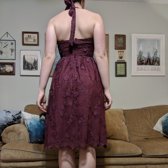 Modcloth Maroon Halter Floral Midi Dress (small) - Picture 5 of 8